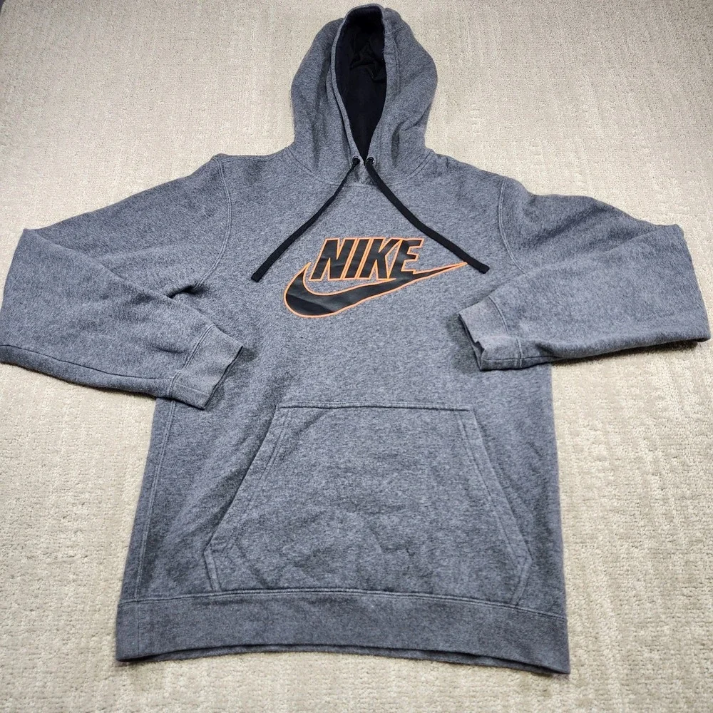 Nike Hoodie Men Small Gray Futura Fleece Cotton Blend Training